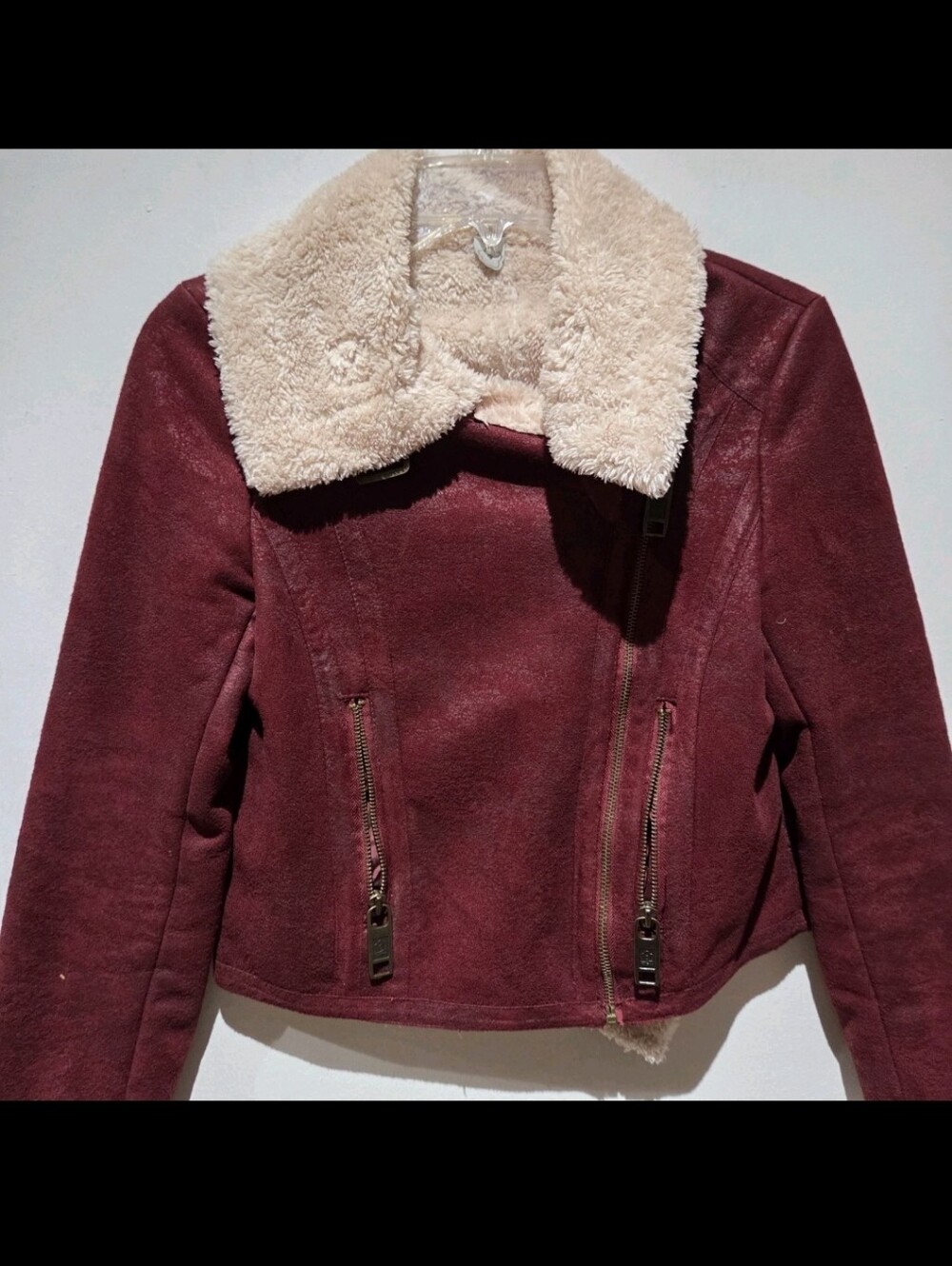 FARM Rio Burgundy Jacket with Cream Sherpa Collar - Picture 2 of 7